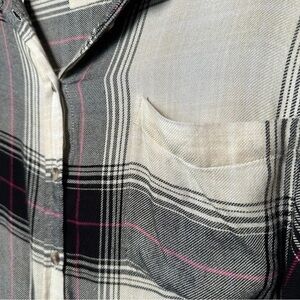 Lucky Brand Black, White, and Pink Plaid Shirt